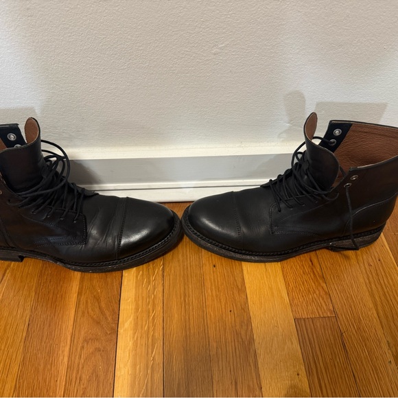 Frye Black Leather Lace-Up Cap-Toe Boots